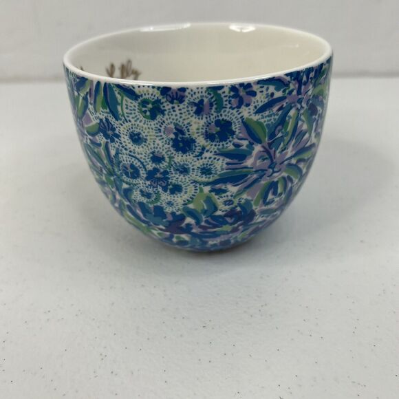 Lilly Pulitzer 12 oz Tea Coffee Cup Blue Floral with Gold Handle - Picture 6 of 10